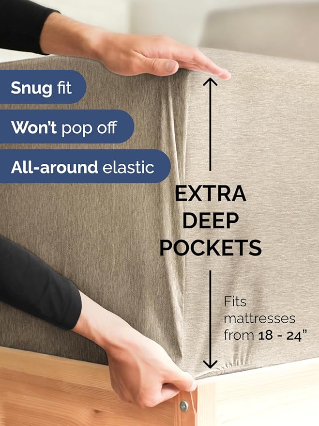 Extra Deep Pocket King Sheets - 4 Piece Breathable & Cooling Bed Sheets - Hotel Luxury Bed Sheet Set - Soft, Wrinkle Free & Comfy - Easily Fits Extra Deep Mattresses - Heathered Beige Sheets Set
