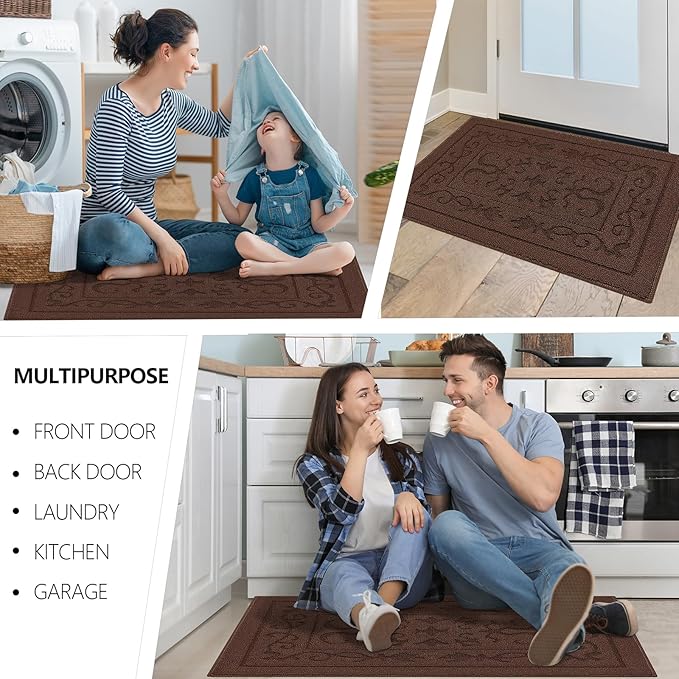 FONEYI Indoor Doormat, Front Back Door Mat 32"x40" Washable, Rubber Backing Non Slip Door Mats, Low-Profile Absorbent Entrance Doormats Inside Floor Mats for Entryway, Resist Dirt Entry Rugs, Coffee