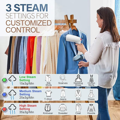 Steamer for Clothes, 1800W Fast Heat-up Clothes Steamer Handheld Garment Steamer with 3 Steam Settings, 380ml Water Tank, 9.8' Cord, Portable Travel Steam Iron for Removes Wrinkle Safe on All Fabrics