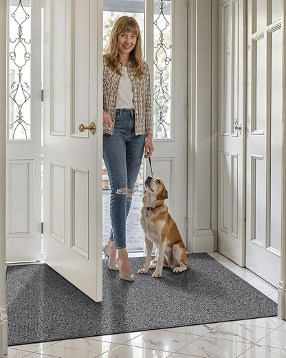 LUMI Indoor Door Mat 32"x48", Ultra Thin Low Profile Non-Slip Doormat for Home Entrance, Absorbent & Stain-Resistant Welcome Mats, Washable Entryway Mat for Front Door, Patio, Porch, Grey