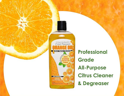 Cold Pressed Orange Oil Concentrate |12-ounce Professional Grade All-Purpose Citrus Cleaner, Degreaser & Pet Odor Eliminator Blend | Dilutes to 6 Gallons of Finished Product | Home and Outdoor Use