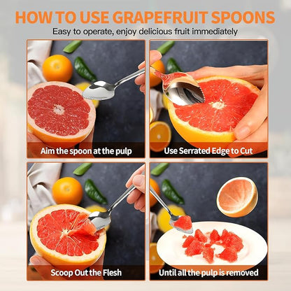 Grapefruit Spoon & Knife Set,Stainless Steel Grapefruit Spoon Utensil With Serrated Edge,Silver Kitchen Tool,Multi-Use for Citrus, Kiwi,Dessert, Avocado & More (3 PCS)