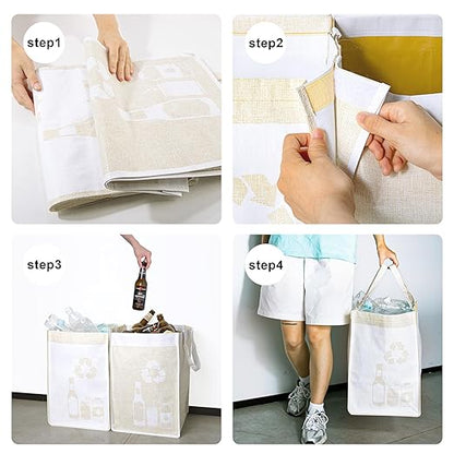 Recycle Waste Bag for Kitchen Home- Indoor Recycling Bins Trash Sorting Organizer, Reusable and Waterproof, Yellow, 4 Pack