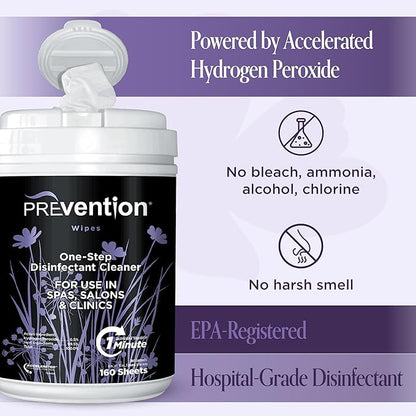 Prevention All Purpose Disinfectant Wipes – Cleaning Wipes Canister, Bulk Cleaner Towelettes for Salons, Spas, Clinics – Hospital Grade Surface Sanitizing – 160 Count per Canister (12 Pack)
