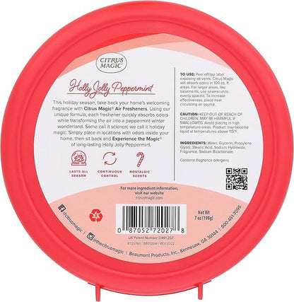 Citrus Magic Holiday Odor Absorbing Solid Air Freshener, Holly Jolly Peppermint, 7-Ounce