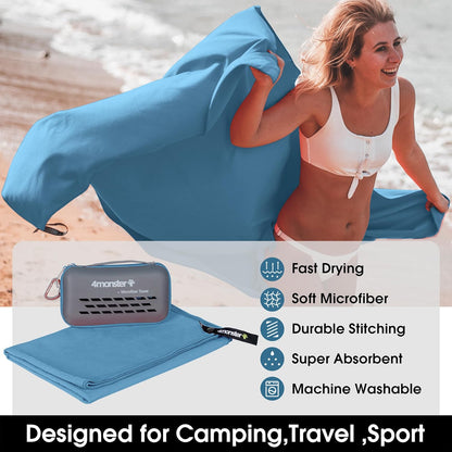 4Monster Camping Towel Super Absorbent, Quick Dry Microfiber Travel Towel, Fast Drying Ultra Soft Compact Gym Towel for Hiking Swimming Beach Yoga Travel Sports Backpack (Marine Blue, 31.50" x 15.80")