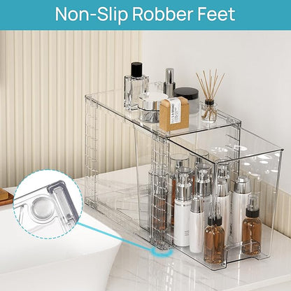 Vtopmart 4 Pack Clear Stackable Storage Drawers,9.7" High Plastic Organizers Bins for Skincare, Bathroom Supplies,Ideal for Cabinet,Undersink,Vanity,Kitchen,Pantry Organization