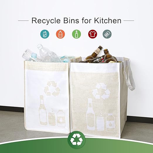 Recycle Waste Bag for Kitchen Home- Indoor Recycling Bins Trash Sorting Organizer, Reusable and Waterproof, Yellow, 4 Pack