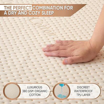 Luxury Waterproof Organic Mattress Protector Twin - Organic Cotton Breathable Mattress Pad Cover - New 380 GSM Comfort - Deep Pocket - Jersey Cotton Skirt - Fitted Comfort