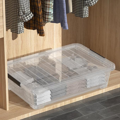 4 Packs Under Bed Storage Containers with Clear Lid, Large Stackable Plastic Latching Bins with Rolling Wheels, 40 Quart