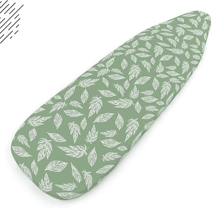 Encasa XO Ironing Board Cover and Pad 57"x22" - Thick 3mm Felt Padding, Drawstring Tightening & Lock, Easy Fit, Scorch & Stain Resistant, Fits X-Large Ironing Board - Big Leaves Green