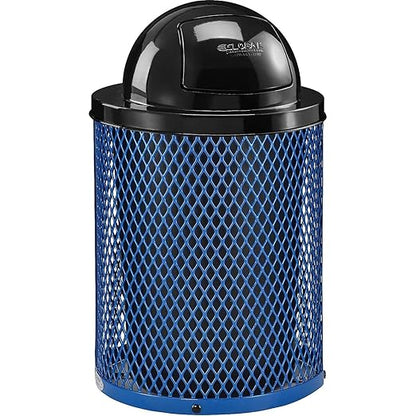 Global Industrial 36 Gallon Outdoor Steel Trash Can with Dome Lid, Plastic Liner and Anchor Kit Included, 23-1/2" Diameter x 40" H, Powder Coat Finish, Unassembled, Blue