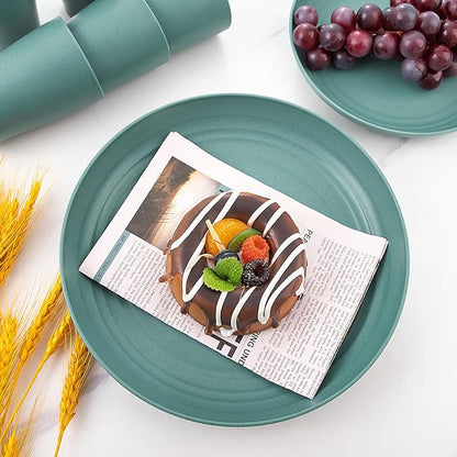32 Pcs Teal Wheat Straw Dinnerware Set
