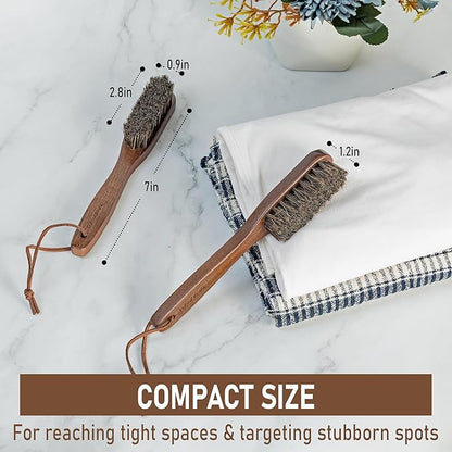 Takavu Horsehair Laundry Stain Brush Set (2 Pack) - Soft Bristle Spot Cleaner for Delicate Fabrics, Clothes Pre-Wash, Gentle Garment Care Tool