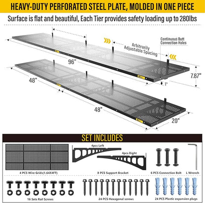4Pack 1.64x4ft Adjustable Metal Garage Wall Shelving Heavy Duty Garage Storage Shelf Wall Mounted Black