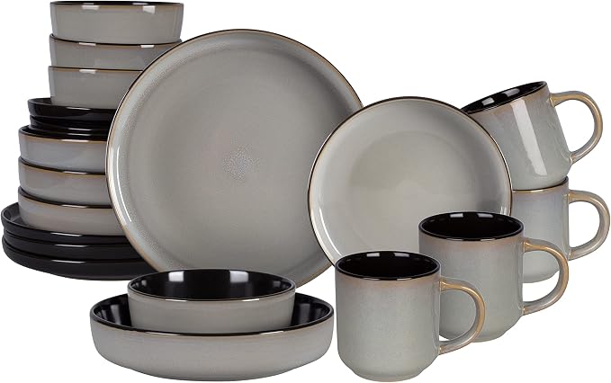 Euro-Nordic Stoneware 20pc Dinnerware Set, Reactive Glaze