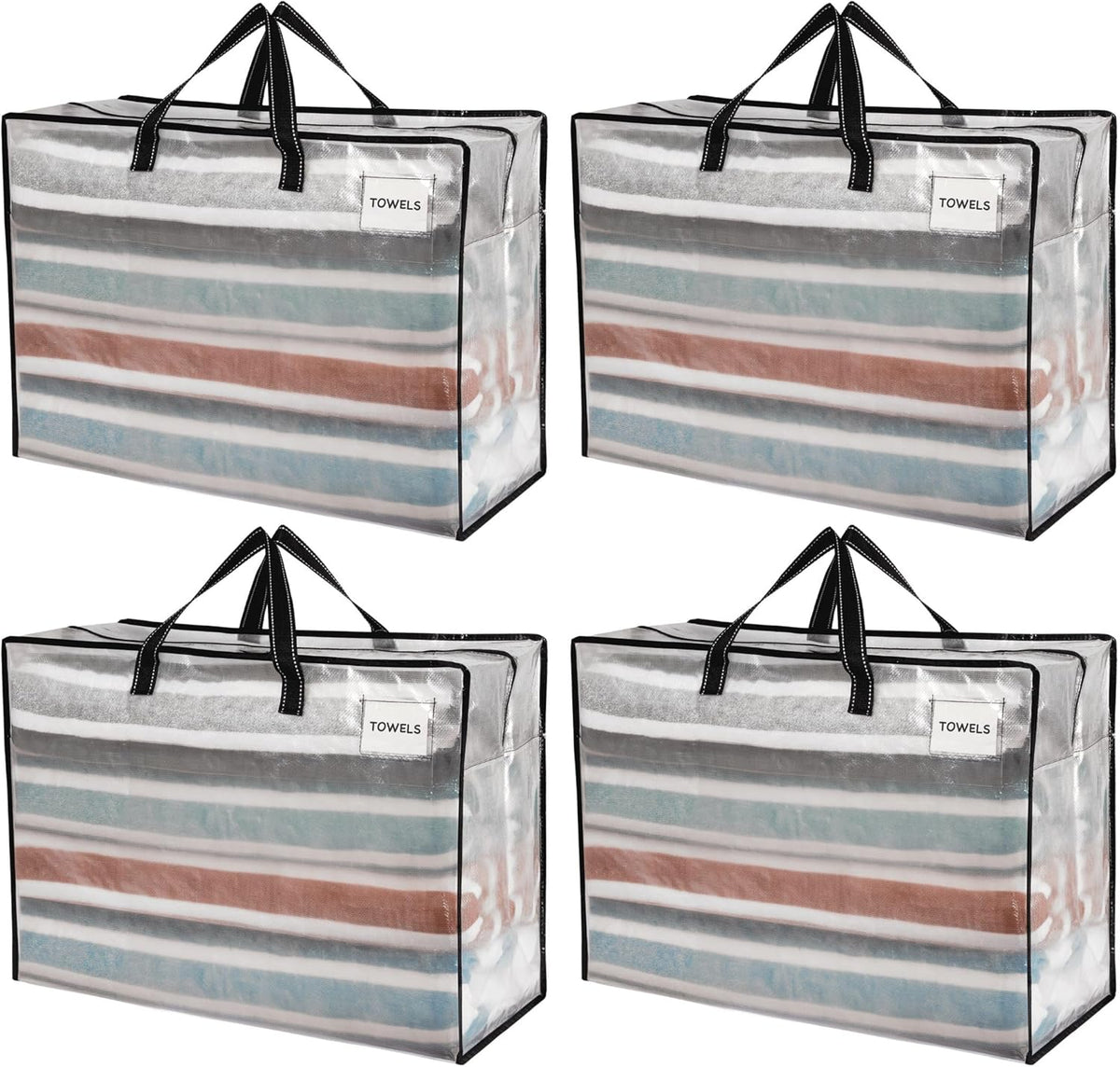 VENO 4 Pack Heavy Duty Moving Bags, Storage Bags, Packing Supplies, Top Zipper, Storage Totes for Camping, Clothes, Bedding, Comforters, Pillows (27 Gallon Clear, 4 Pack)