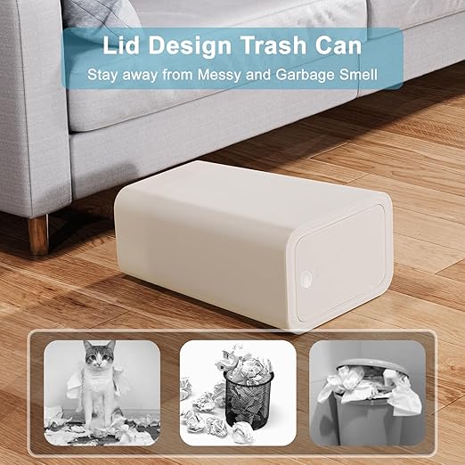 N. NETDOT 3 Pack Small Trash Can with lid, 3 Gallon Bathroom Trash Can,Garbage Can Slim Trash Bin Waste Basket for Bathroom,Kitchen,Bedroom,Living Room,Office,Laundry - Off White