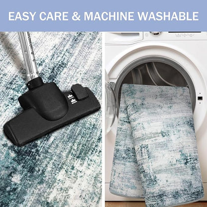 IOHOUZE Abstract Area Rug 3x5 Ft Washable Rugs for Entryway Indoor, Non Slip Kitchen Rug Printed Faux Wool Throw Rugs with Rubber Backing, Indoor Door Mat for Entrance Foyer Living Room, Sage Grey