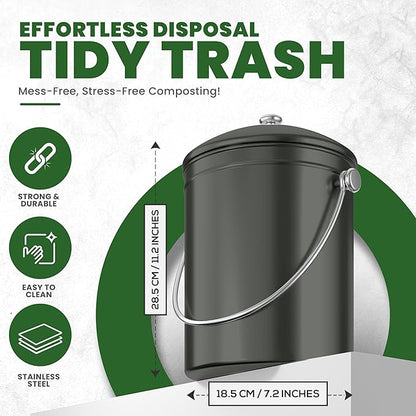 Utopia Kitchen Compost Bin for Kitchen Countertop, 1.3 Gallon Compost Bucket for Kitchen with Lid, Includes 1 Spare Charcoal Filter (Grey)