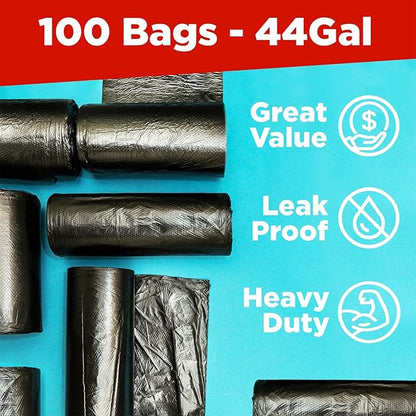 ToughBag 44 Gallon Commercial Trash Bags, 38x46” (100 COUNT) – 39, 40, 42 Gallon Contractor Bags, Black Garbage Can Liners - Made in USA