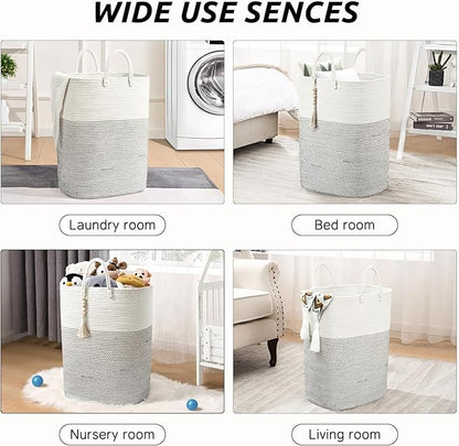 Woven Laundry Basket for Clothes, 100 L Large Rectangle Laundry Hampers with Beads Tassel, Nursery Storage Basket for Toys, Tall Dirty Clothes Hamper for Bedroom Aesthetic, Laundry Room Organization
