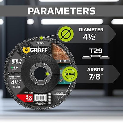4.5 Inch Paint Stripping Disc - Rust Remover Wheel, Abrasive Discs Rust, Oxidation, Paint Remover Stripper Discs - Soft Strip Discs 4 1/2 for Angle Grinder GRAFF 10 Packs (7/8" Arbor)