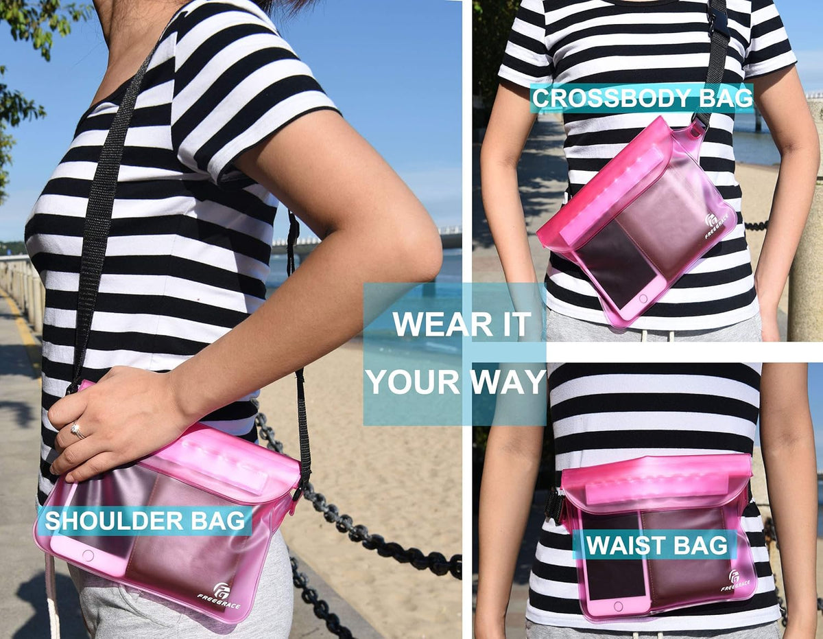 Freegrace Waterproof Pouches with Waist Strap / Pouch Case Bundle Set- Keep Your Phone & Valuables Dry and Safe - Waterproof Dry Bags for Boating Swimming Snorkeling Kayaking Beach Water Parks Pool