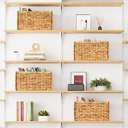SpaceAid 4 Pack Wicker Basket, Storage Baskets for Organizing, Woven Rattan Basket with Handles for Shelves, Water Hyacinth Large Cube Organizer Storage Bin, 13x8.2x7 inch, Natural