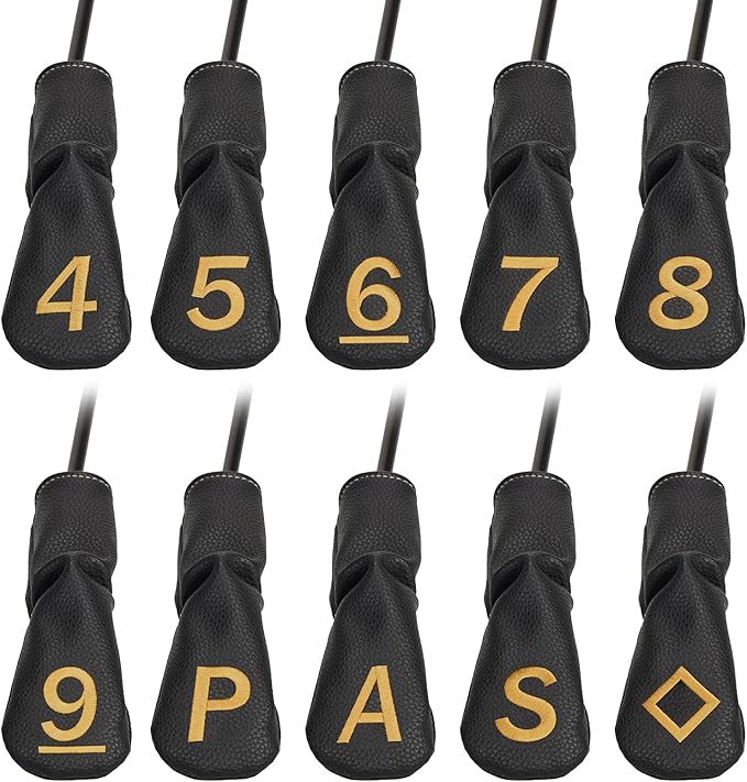 10pcs /Set Black Hybrid Iron Head Covers Protector with Large Gold No.