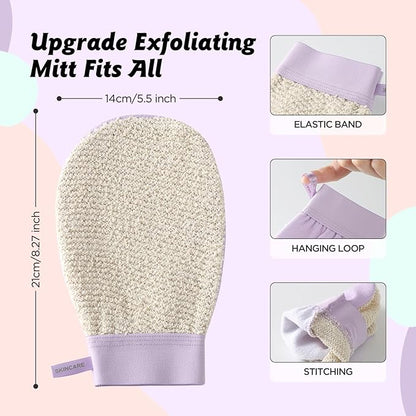 LOTTA Dual-Sided Exfoliating Gloves - Natural Viscose & Sisal for Deep Body Scrub & Massage - Gentle for Sensitive Skin - Replaces Loofah (Purple-Medium)