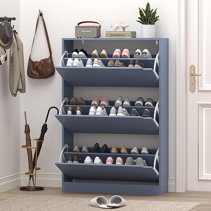 Shoe Cabinet with 3 Flip Drawers, Hidden Wood Shoe Cabinet,Freestanding Shoe Storage Cabinet for Entryway Hallway. 47.2" H*31.5" W*9.45" D