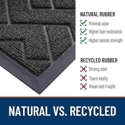 OLANLY Front Door Mat Indoor Outdoor Entrance, Waterproof All-Season, All-Weather Doormat, Sturdy Natural Rubber, Low Profile, Easy Clean Patio Porch Entryway Mat, Herringbone Brick (Black, 71x47)