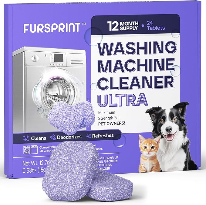 Washing Machine Cleaner Tablets Ultra – 40% Stronger Formula: Designed for Pet Owners, Removes Residue, Grime & Odors, Compatible with HE, Top & Front Load, 24 Pack – 12 Month Supply