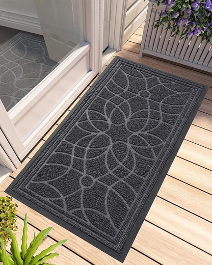 DEXI Front Door Mat Outside Entrance, Heavy Duty Non Slip Low Profile Doormat for Entryway, Trap Dirt and Moisture Welcome Mats, Easy Clean, Patio, Garage, 4x2, Grey