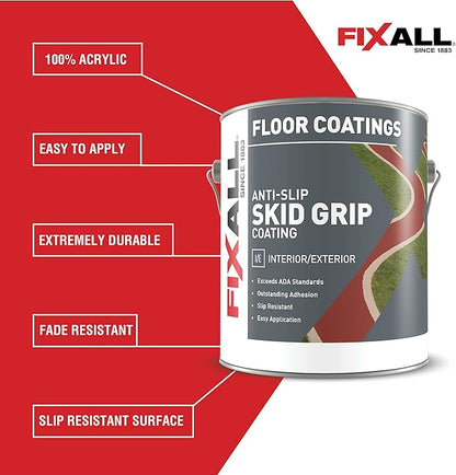 FIXALL Skid Grip Anti-Slip Coating, 1 Gallon, Jet, Exceeds ADA Standards, Ideal for Safety Areas, Slip-Resistant Pavement, Cement & Concrete Paint