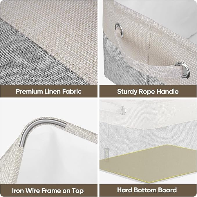BALEINE 4 Pack Fabric Storage Bins for Shelves, Linen Storage Baskets for Organizing, Decorative Closet Bins for Clothes, Home (Grey, 15"x11"x9.5")