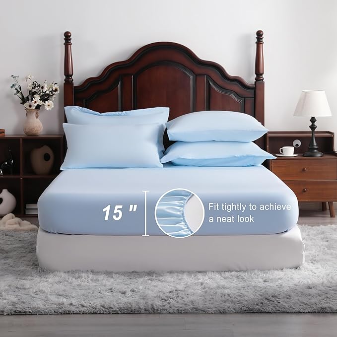 NTBAY King Comforter Set with Sheets, 7 Pieces Soft and Breathable King Bedding Set, Bed in a Bag, Down Alternative Comforter Set Solid Color All Season, King Bedding Set, Aqua