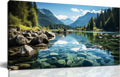 GUGIKA Landscape Wall Art for Living Room, Mountain and Lake Wall-Decor for Bedroom, Natural Scenery Canvas Prints Pictures for Hallway Office, Size 40 x 20 Inches