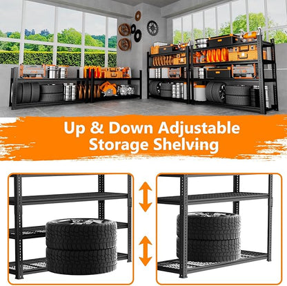 Storage Shelves Heavy Duty 2 PCS, 36"L x 16"W x 60"H Garage Wire Shelving Unit Loads 1920LBS, 4-tier Adjustable Metal Industrial Utility Shelf Rack for Kitchen, Laundry, Pantry, Warehouse, Basement