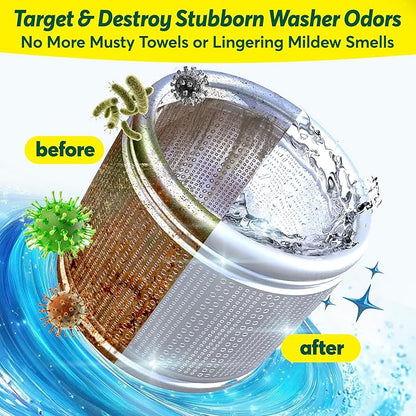 Cleanomic WashWizard Washing Machine Cleaner Tablets – Deep Cleaning Washer Cleaner for Front Load, Top Load & HE Machines – Removes Odor, Buildup & Limescale – Septic Safe, Non-Toxic, 6 Tablets