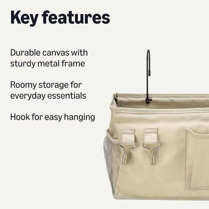 Amazon Basics Bedside Caddy Hanging Storage Organizer, 4.72 x 14.57 x 7.87 in, Linen, Dark Grey