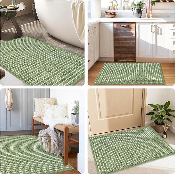 Small Bathroom Rugs,18"x30" Non Slip Sage Green Braided Bath Mat for Bathroom Floor,Washable Luxury Bath Rug for Tub Soft Boho Absorbent Shower Mat