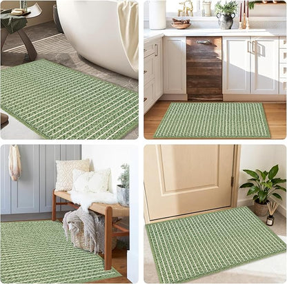 Small Bathroom Rugs,18"x30" Non Slip Sage Green Braided Bath Mat for Bathroom Floor,Washable Luxury Bath Rug for Tub Soft Boho Absorbent Shower Mat