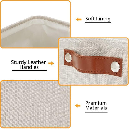 DULLEMELO Small Storage Basket for Shelves, Small Fabric Collapsible Rectangular Storage Bin for Shelves, Closets, Nursery, Home, Office, Empty Gift Basket (Beige)