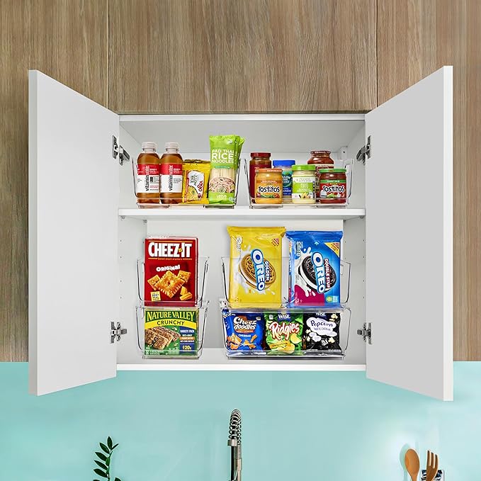 Sorbus Stackable Storage Bins Open Front - Pantry Bins for Storage and Organization - Acrylic Stackable Bins for Kitchen - Clear Pantry Organizer Bin (Large 4 Pack)