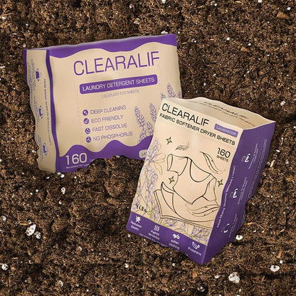 CLEARALIF All in One Laundry Detergent Sheets Kit, Lavender Scent, 160 Loads Laundry Sheets + 160 Drying Sheets, Laundry Set Great for Travel, Softener Sheets Eco Package Friendly & Hypoallergenic