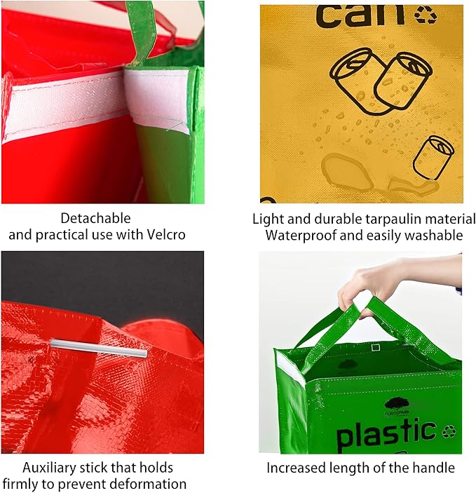 Recycling Bags,Separate Recycling Waste Bin Bags for Kitchen Home, Trash and Recycle Bin Combo,Reusable Waterproof,42 Gallon, Pack of 3 Recycling Bins