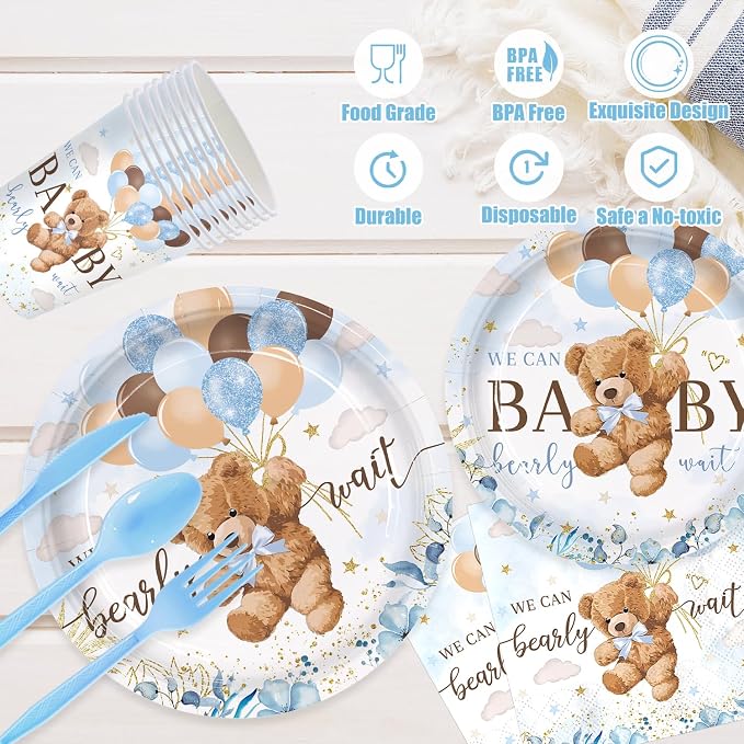 168pcs We Can Bearly Wait Bear Plates Napkins