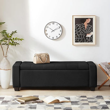 48" Ottoman with Storage, Black Storage Ottoman Bench with Safety Hinge, Upholstered Entryway Bench with Seating for Bedroom, Living Room, Holds up to 330 lb